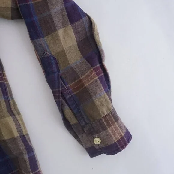 Lauren Ralph Lauren Purple Maroon Plaid Linen Blend Button Up Shirt M - Picture 5 of 12